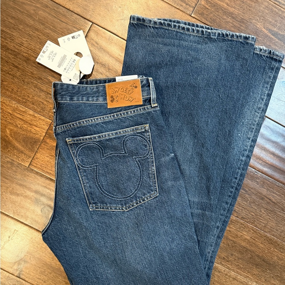 Zara Women's Denim Flare Jeans with Mickey Detail